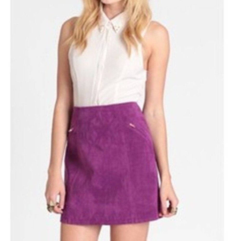 MINK PINK Faux Suede FUSCHIA Short SKIRT Zip GOLD Pockets CLUELESS S